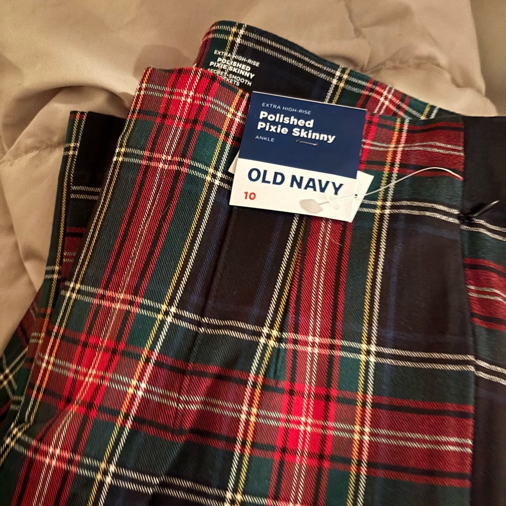 Old Navy Extra High Rise Polished Pixie Skinny pants Christmas Holiday Plaid